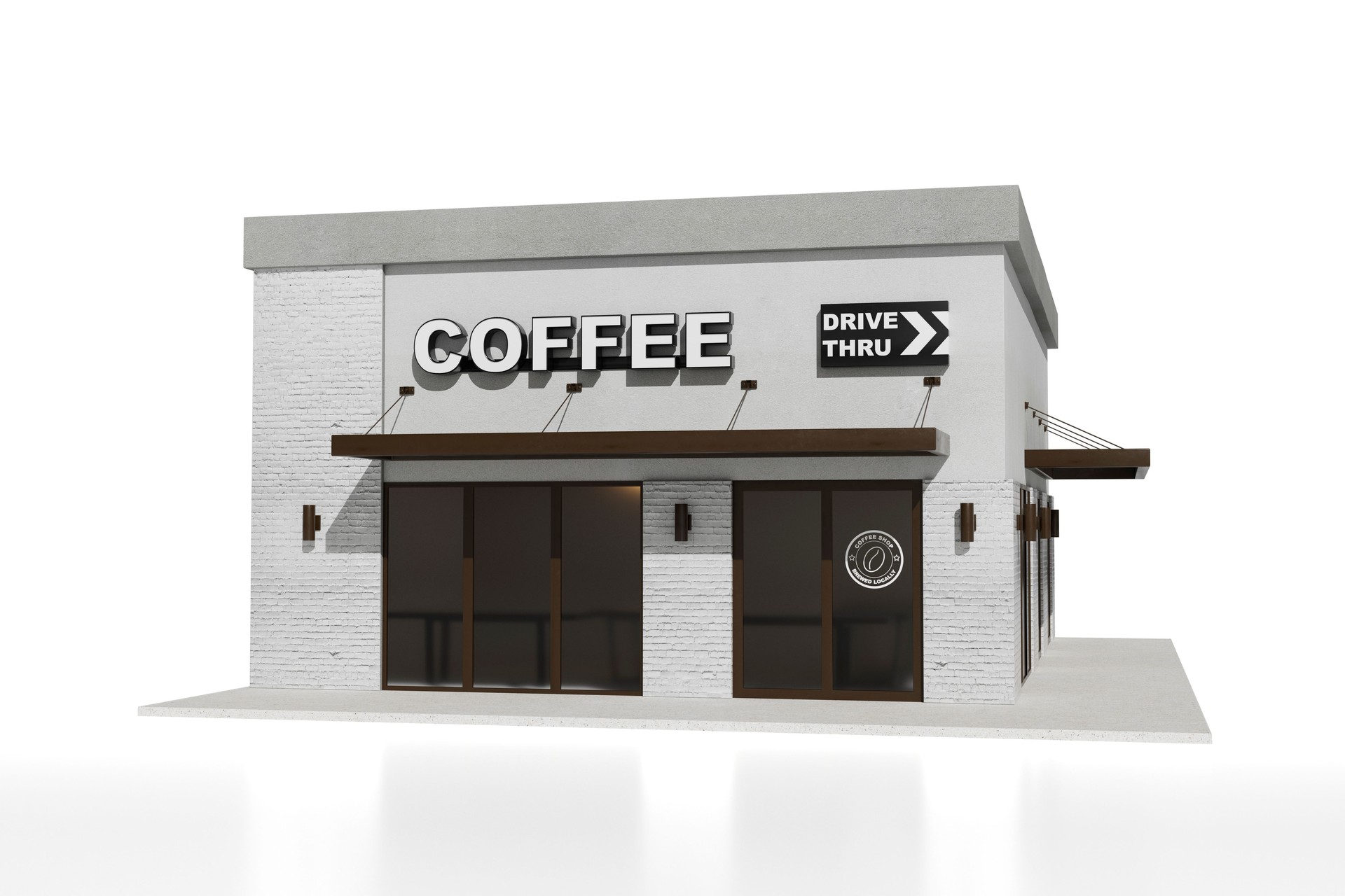 3D Coffee Shop Isolated On White Background With Clipping Path